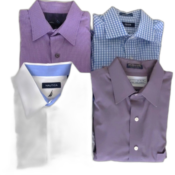 Men's Bundle Lot of 4 Long Sleeve Buttoned Down Dress Shirts Nautica Van Heusen - Picture 1 of 16